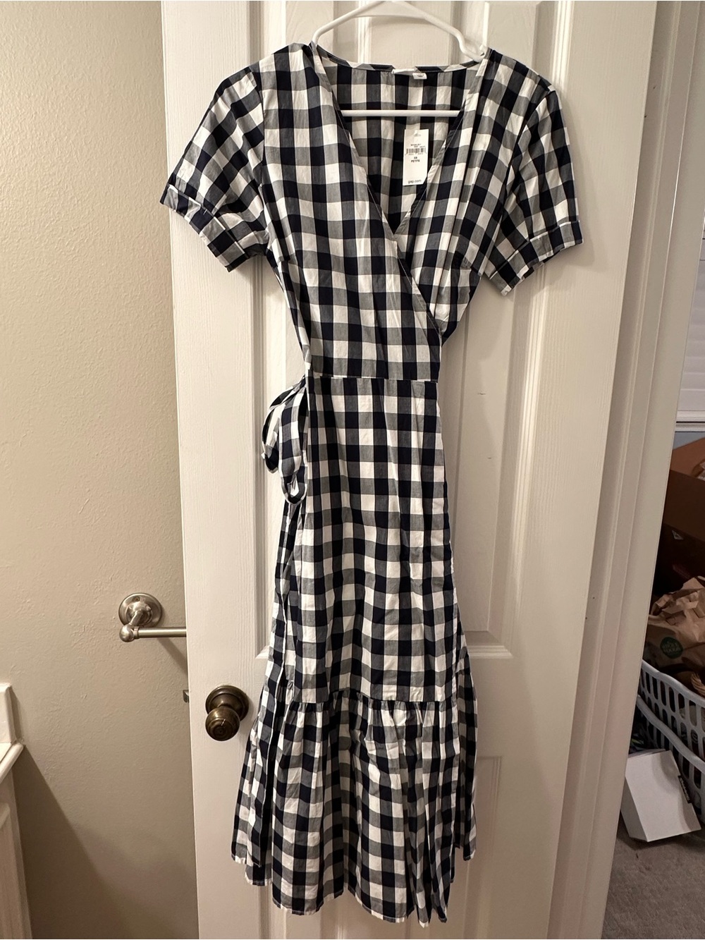 GAP Black and White Gingham Wrap Midi Dress NWT